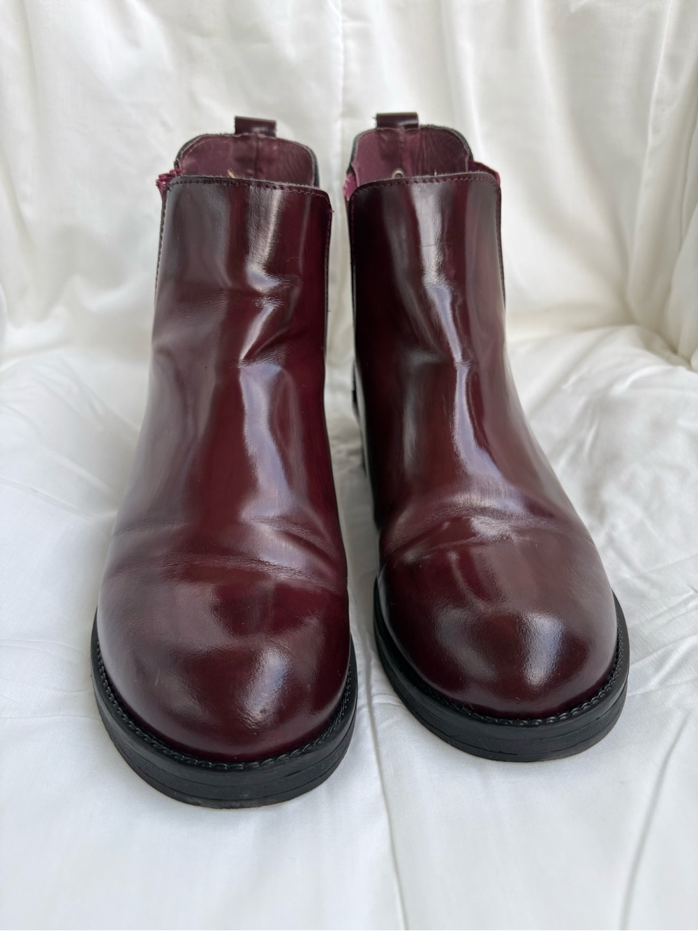 Women's Burgundy Leather Ankle Booties - Sleek Slip-On Style. Size 35. Italy.